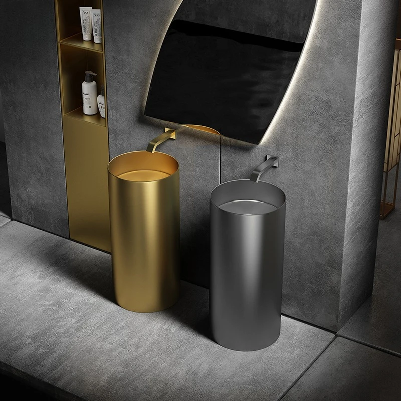 Black metal stainless steel column basin floor-to-ceiling integrated washbasin hotel round washbasin B & B washbasin
