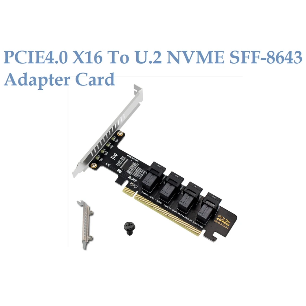 1PCS PCI-E 16X to Four U.2 NVME SFF-8643 PCIe SSD Adapter Card PCIE 4.0 Splitter Card for Motherboard SSD SFF-8639