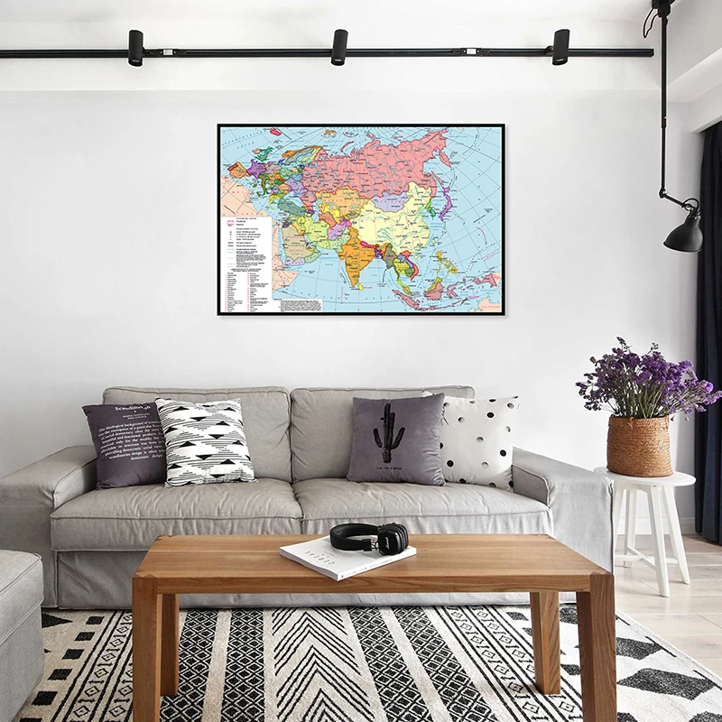 90*60Cm Cá Tính Nga Bản Đồ Thế Giới Canvas Nghệ Thuật Treo Tường Bản Đồ Của Châu Á Châu Âu Chính Trị Phân Phối Đồ Công Sở Chi Tiết poster