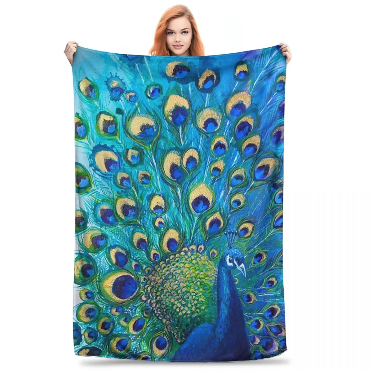 Beautiful Painted Peacock In Its Full Glory Blankets Fleece Breathable Throw Blankets Throw Blanket For Couch Throws Bedspread