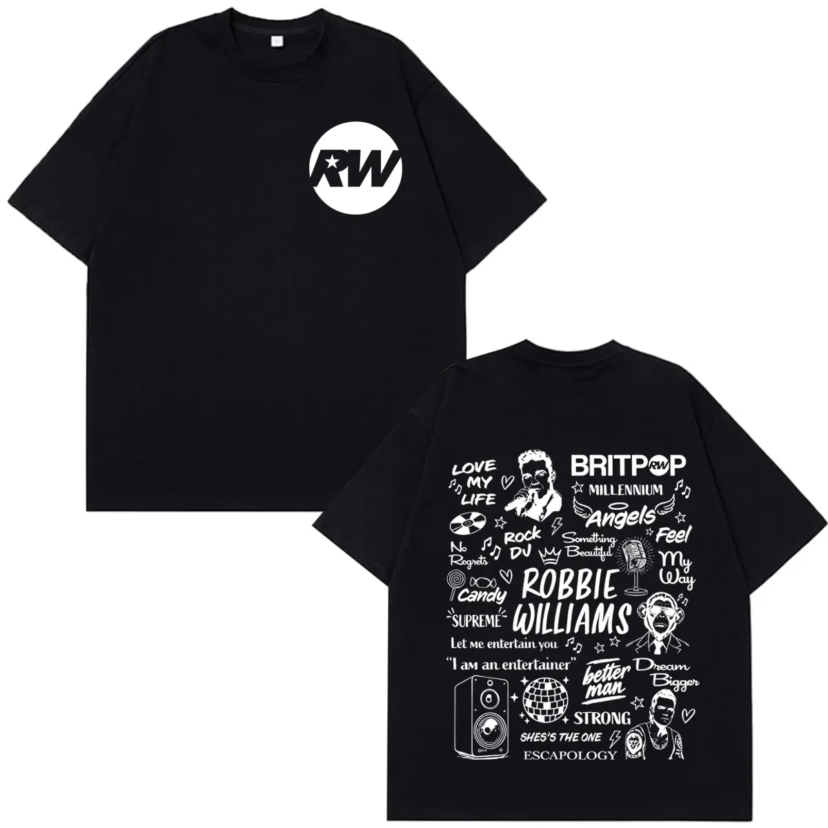 Robbie Williams BRITPOP 2026 Tour Print T Shirt Men Women Fashion T-Shirt Short-sleeved Loose Casual Cotton Oversized T-shirts