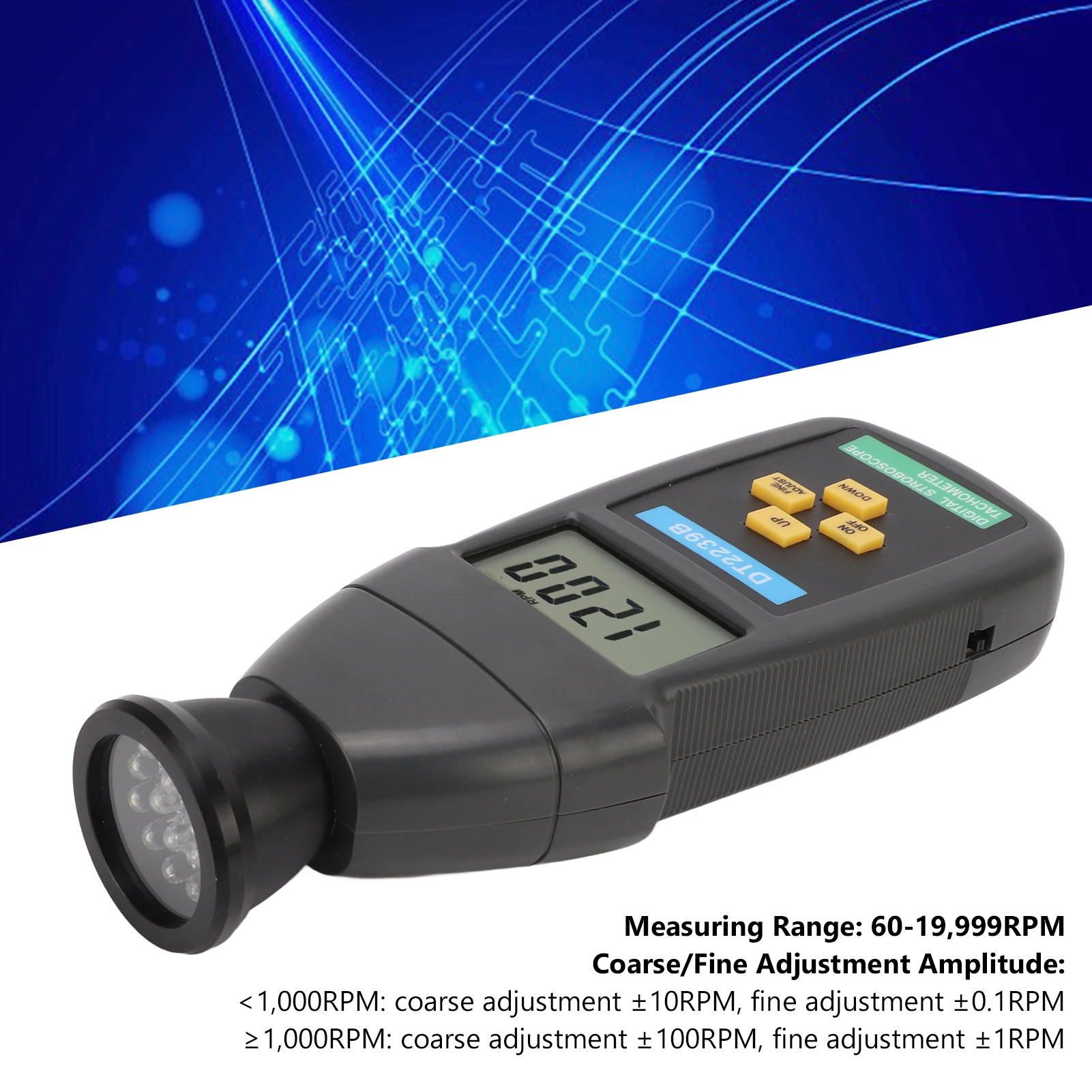 

DT2239B LCD Digital Stroboscope Handheld Flash Tachometer Non Contact Stroboscope Tachometer 60-19 999RPM Stroboscope Tachometer