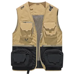 Men Outdoor Fishing Vests Quick Dry Breathable Multi Pocket Mesh Jackets Photography Sleeveless Pocket Vest Patchwork Fish Vest