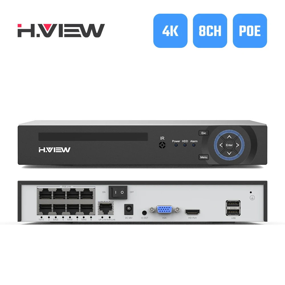 Image of H.view 4K 8CH PoE NVR 8MP CCTV-Sicherheitssystem Gesichtserkennung H.265 Netzwerk-Überwachungs-Audio-Video-Rekorder XMEye Pro Onvif