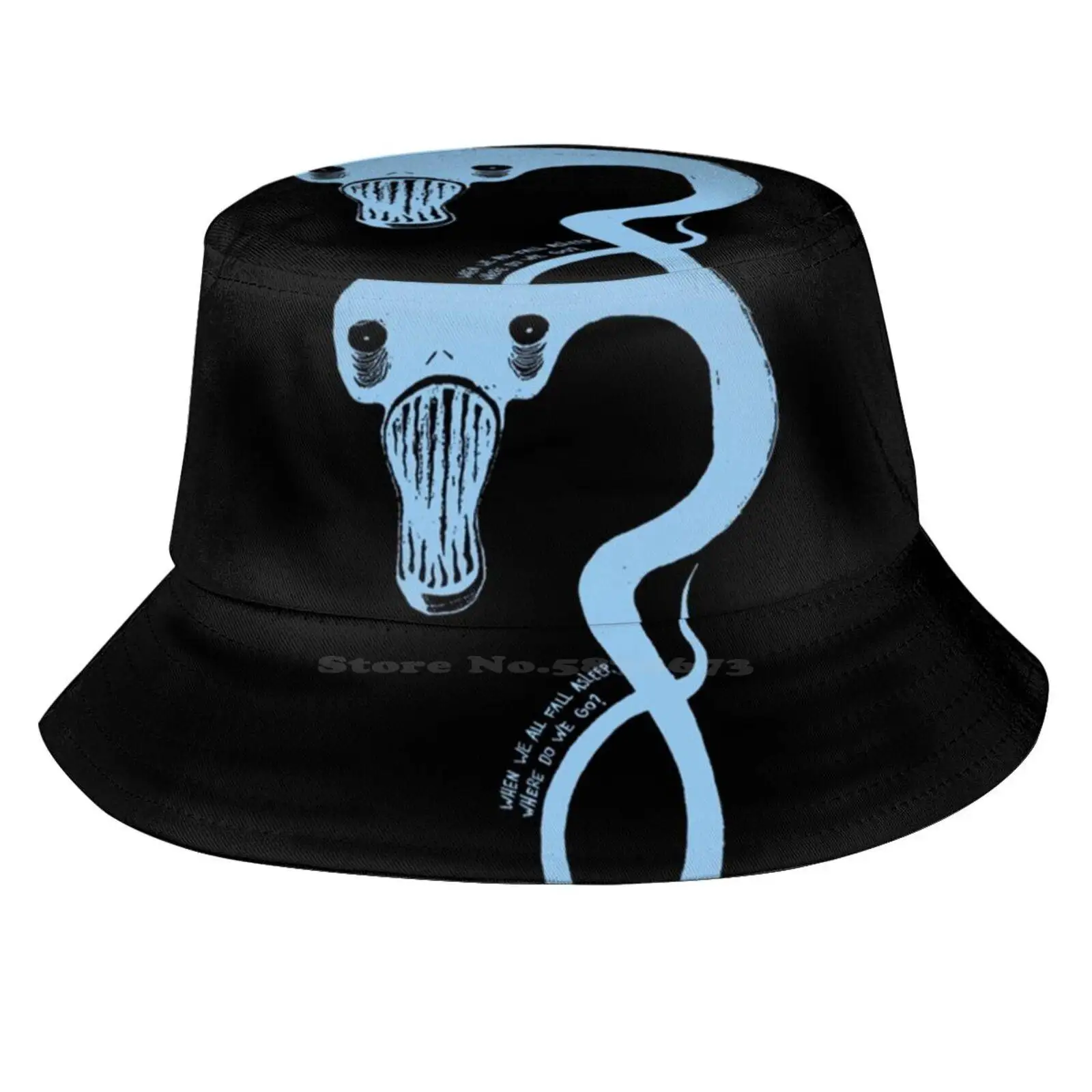 Monster Blue Sun Cap Fisherman Hat Bucket Hats Nature Zoo Kingdom Guardian Jungle Black And White Iconic Vintage Music Pop Bad