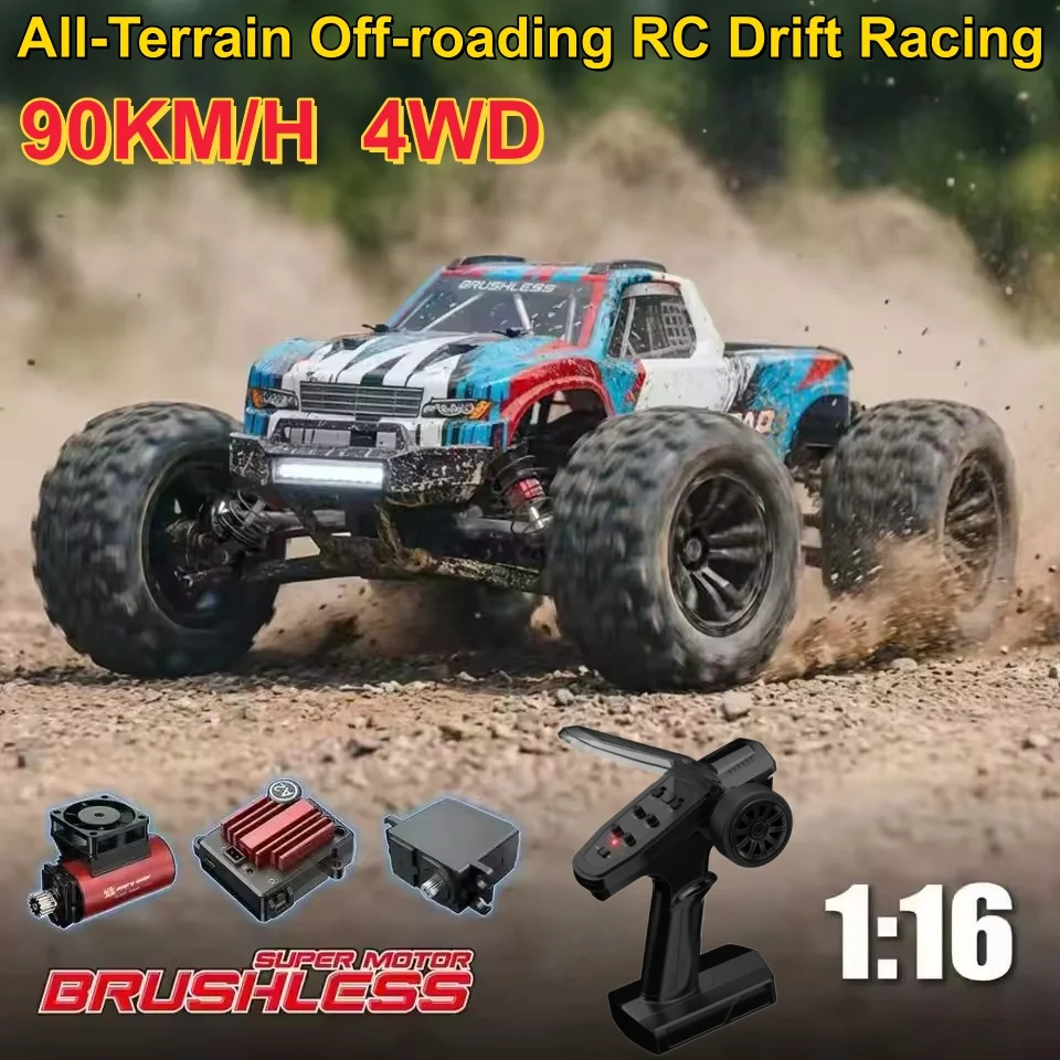 90KM/H Brushless Rc Car 1:16 All-Terrain Off-roading RC Drift Racing 4WD Brushless ESC Metal Transmission Remote Control Car Toy