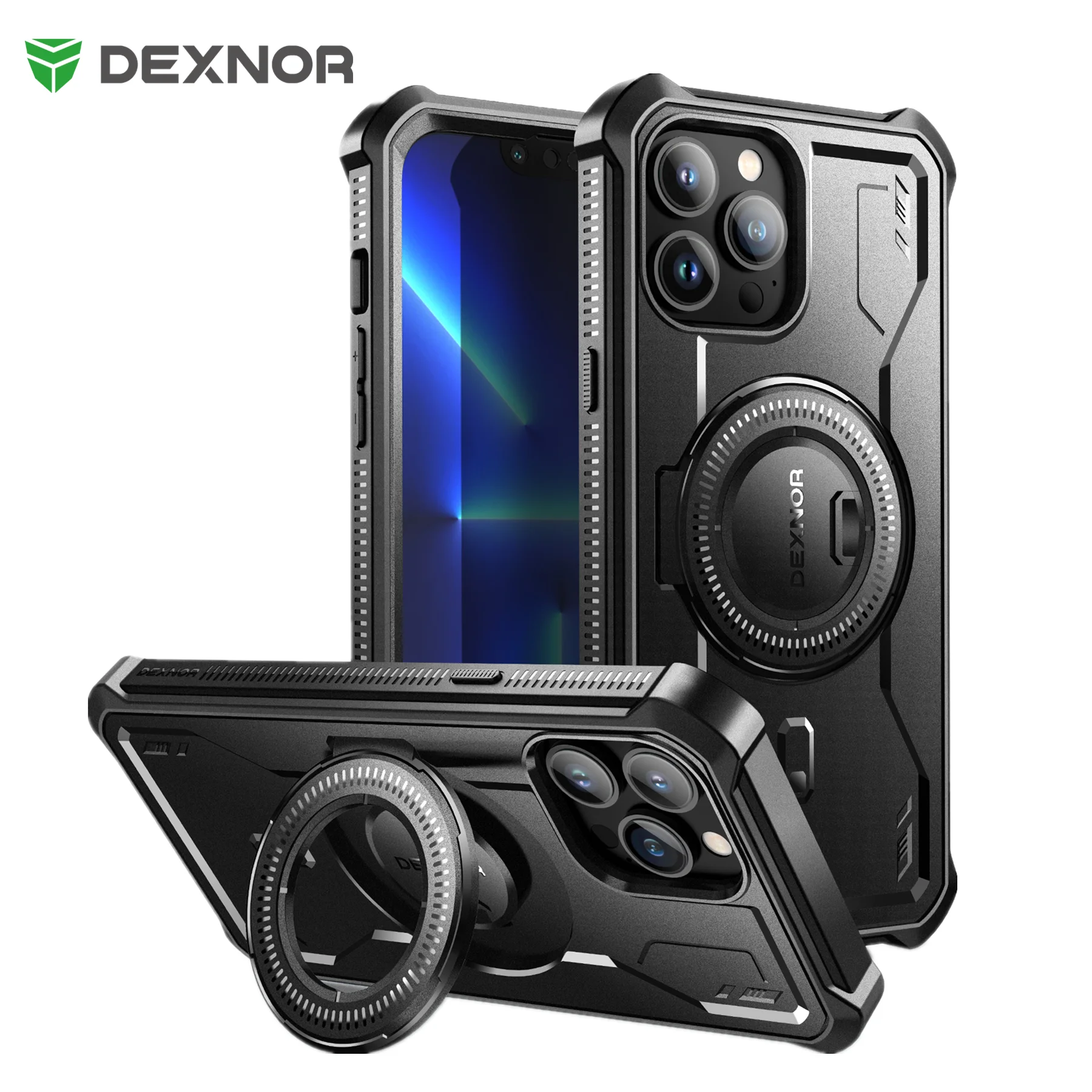 Full-Body Bumper Military Grade Armor Shockproof Shell Case with Built-in Screen Protector Kickstand For iPhone 13 Pro Max Case