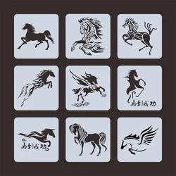 9Pcs/Set 13*13cm Animals Horse DIY Layering Stencils Wall Painting Scrapbook Coloring Embossing Album Decorative Template