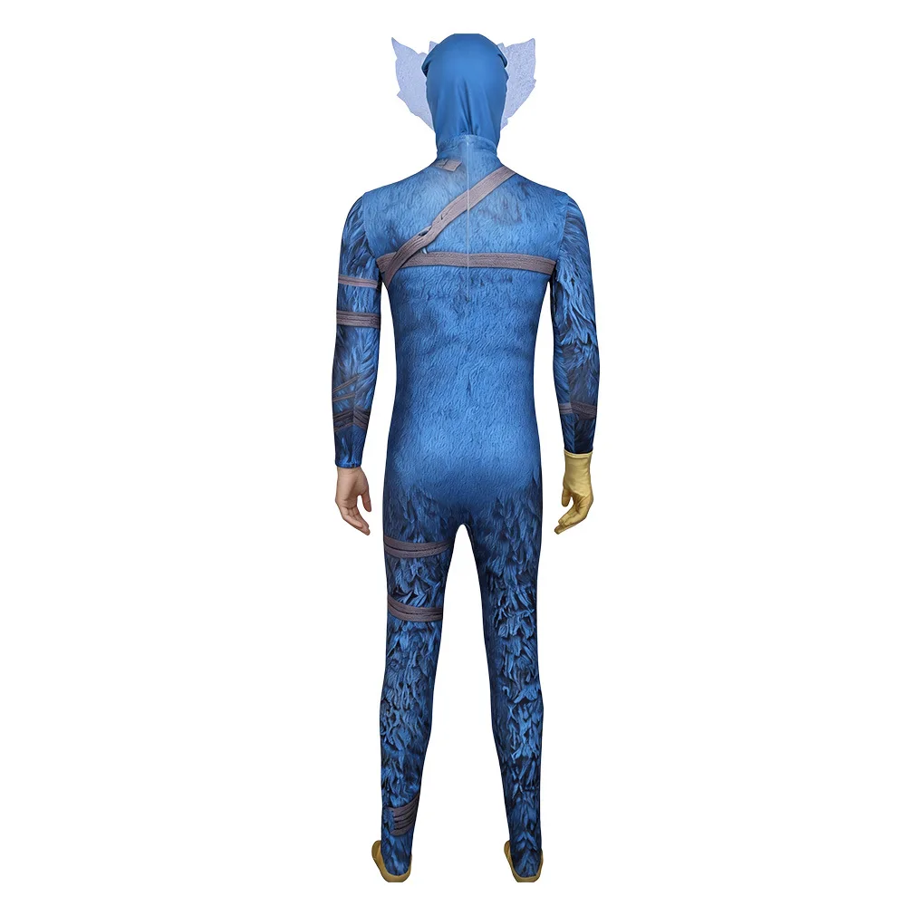 Anime cosplay costume Huggy Wuggy dark blue Jumpsuits Nice Stitching cosplay outfit for people Halloween Carnival Performance view 3