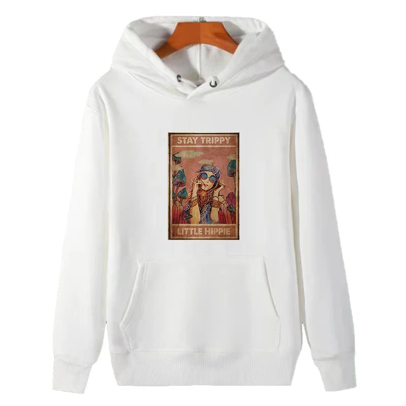 Stay Trippy Little Hippie Crystal Fungus Magic Psilocybin Mushrooms graphic Hooded sweatshirts fleece hoodie Men's sportswear