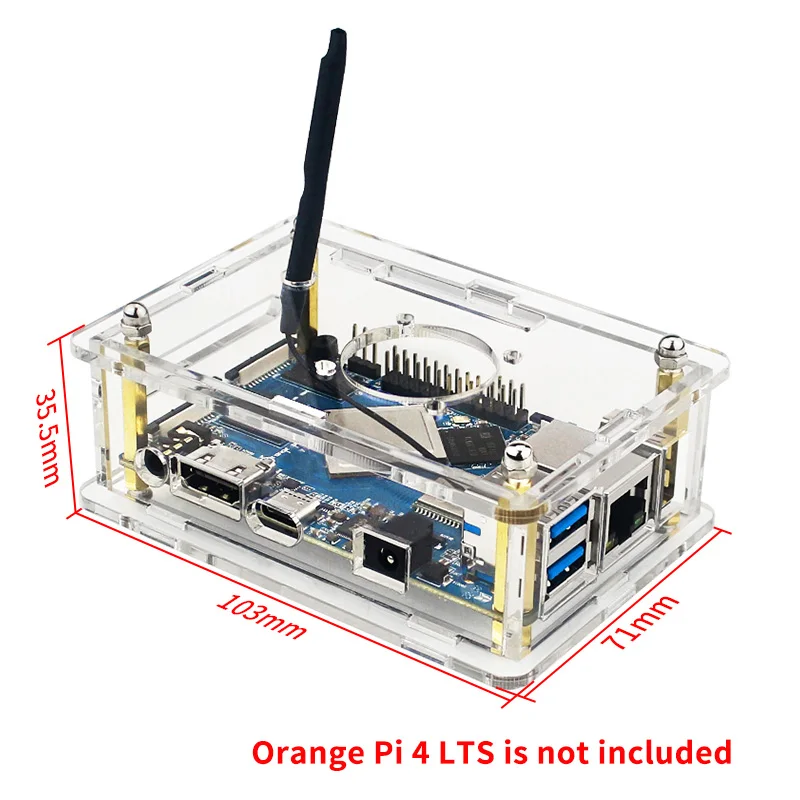 Caso acrílico Shell transparente para Orange Pi 4 LTS, dissipadores opcionais Ventilador, resfriamento ativo e passivo