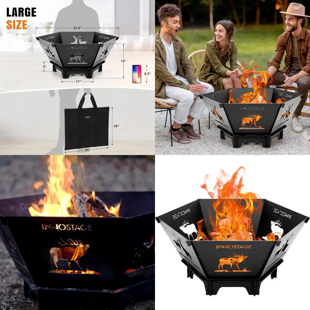 

Портативная складная уличная костра 27,5 для патио, дровяного барбекю, пикника и сбора заднего двора с сумкой для переноски