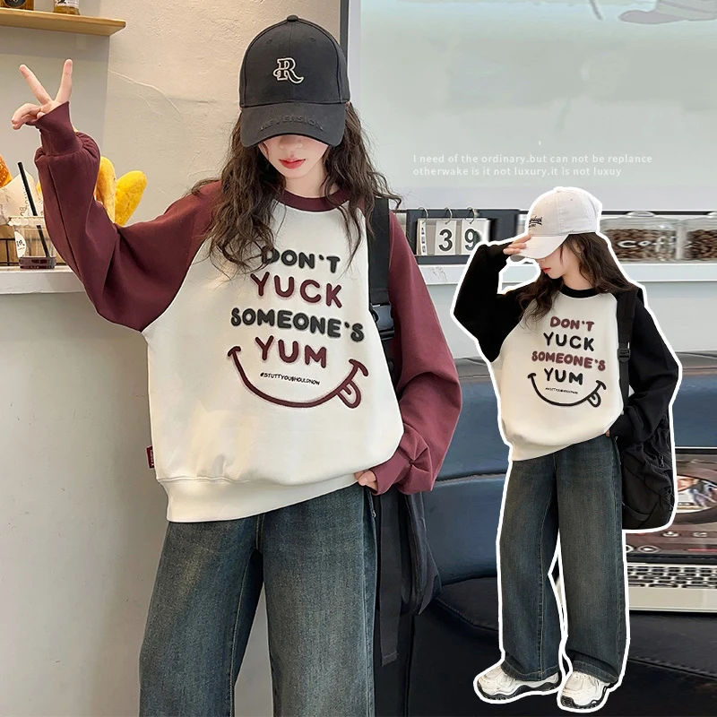 

Spring Child Sweatshirt Clothes for Kids Girls Pullover Tops Korean Fashion Letter Print Sweatshirts For Teenagers Age 5-14 Y
