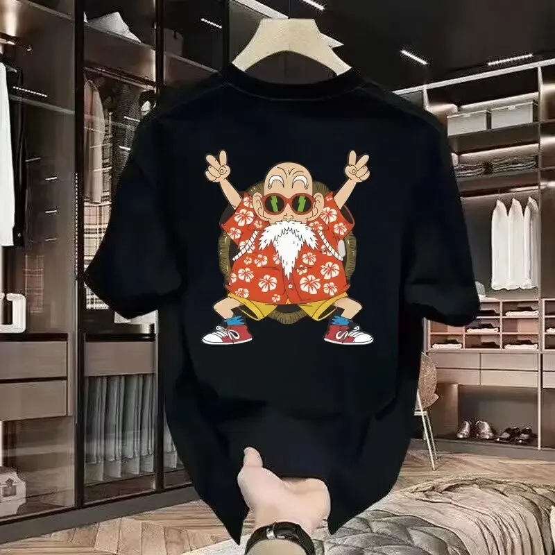 Dragon Ball character Master Roshi Printed edge t-shirt pure cotton round neck short sleeve top for men and women Streetwear