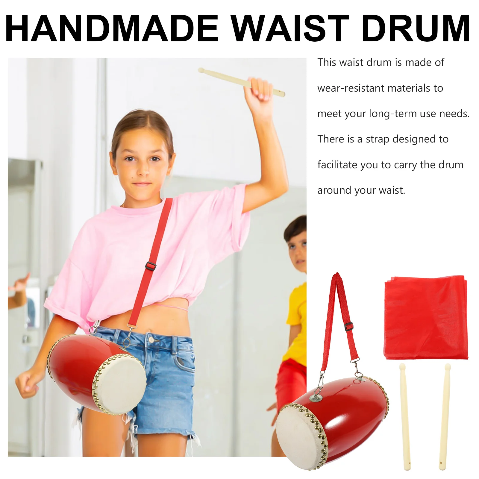 Traditional Simple Waist Drum Handmade Cowhide Durable Performance Hand Drum for Percussion Enthusiasts