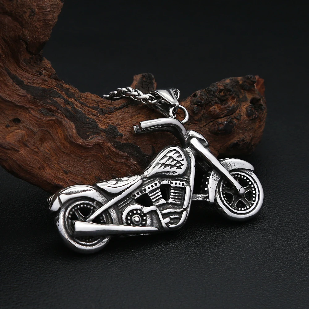 Cool Hip Hop Vintage Motorcycle Statement Pendant Necklace Stainless Steel Punk Rider Lucky Amulet For Men Women Fashion Jewelry