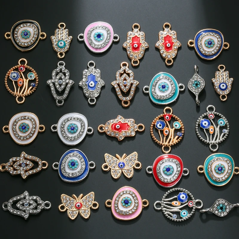 New 34pcs/lot Mixed Style Hand Eye Rhinestones Connector Pendant DIY Bracelet Necklace for Jewelry Making Accessories