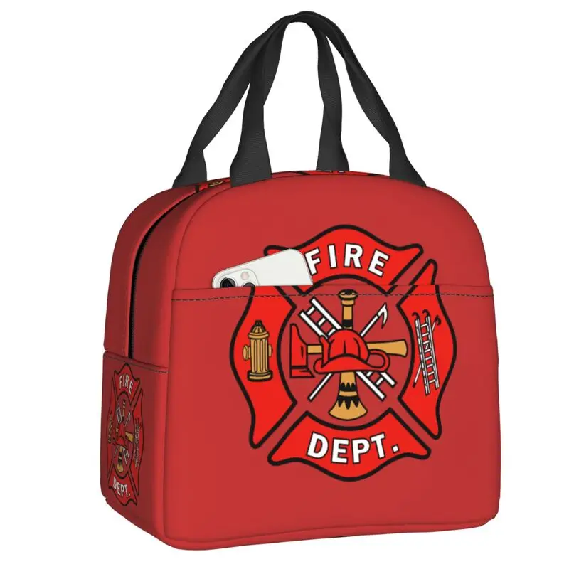 

Firefighter Department Logo Insulated Lunch Tote Bag Fireman Fire Rescue Resuable Cooler Thermal Bento Box Kids School Children