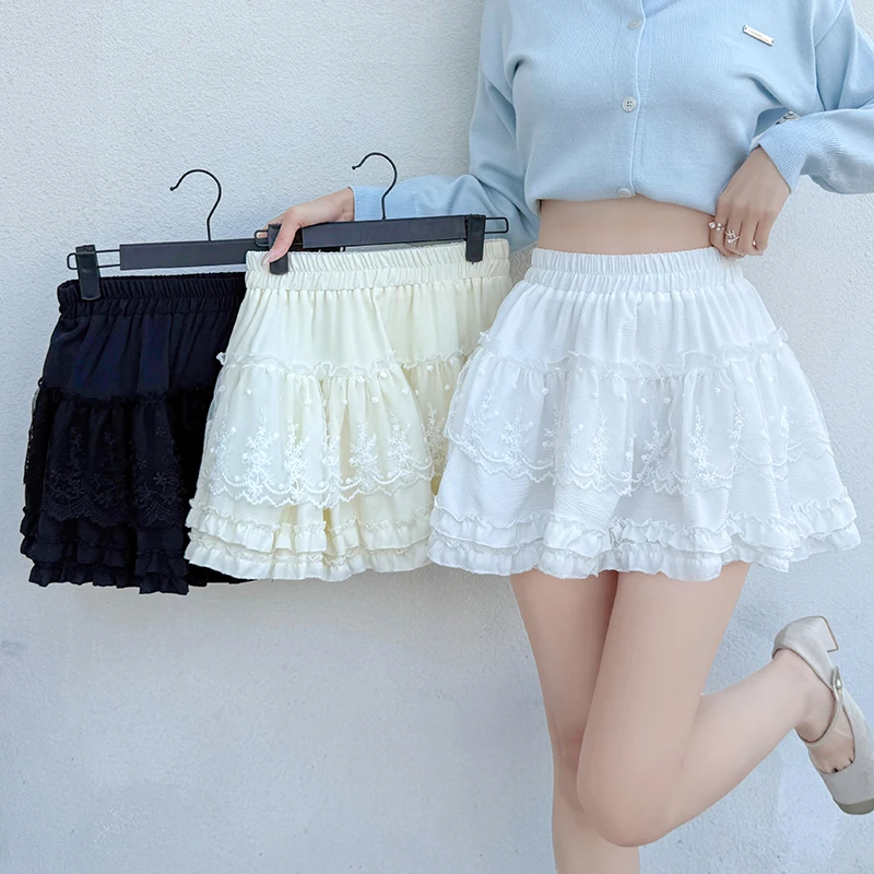 

Spring Summer High Waist Lace Short Skirt Women Korean Fashion Y2k Clothing Elegant Black White Puffy Cake Mini Skirts