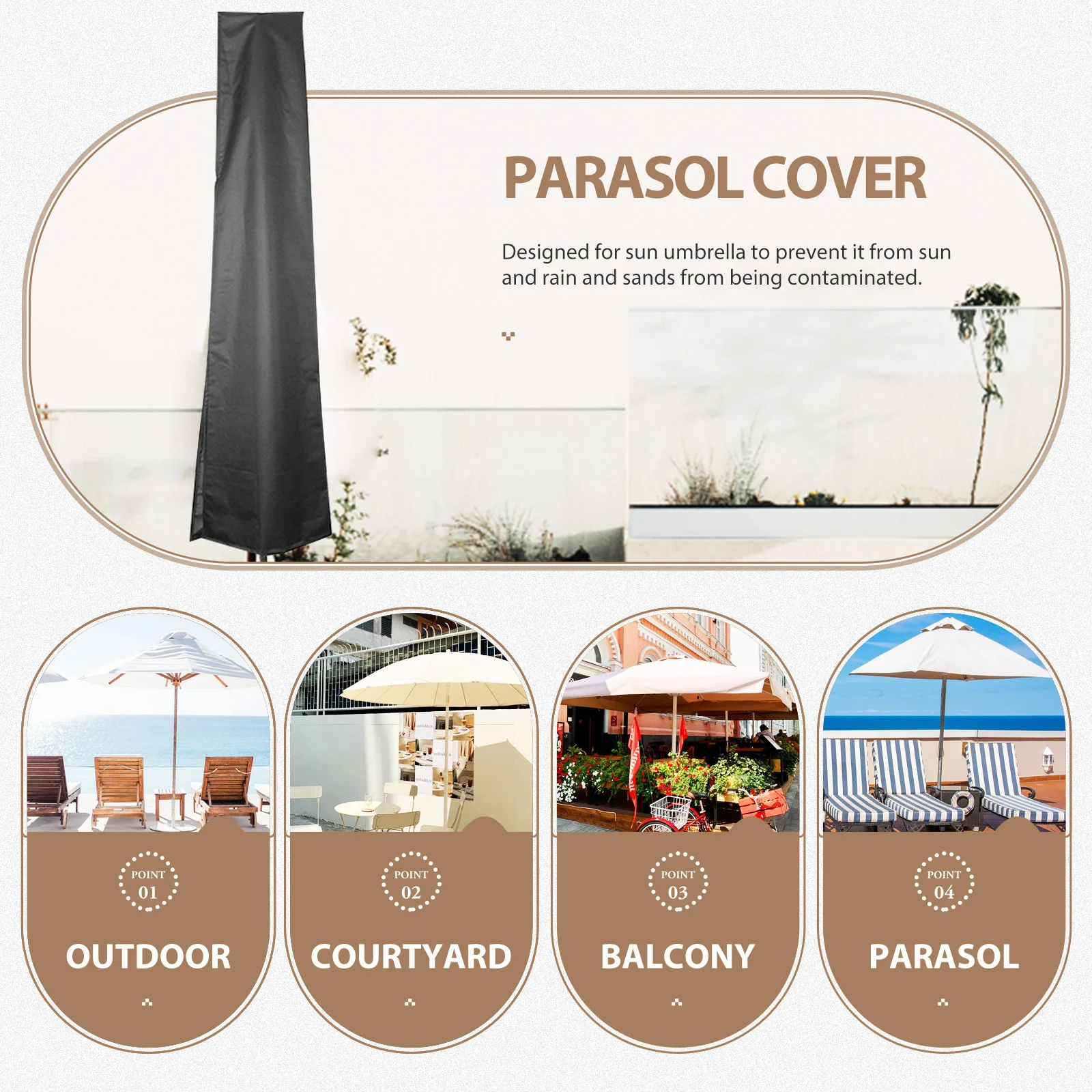 

Waterproof Oxford Cloth Sun Umbrella Cover Zipper Design Dustproof Weatherproof For Beach Garden Patio Outdoor Use