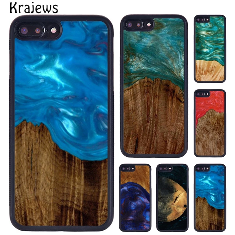 Krajews Traveler Protective Wood Resin Phone Case For iPhone 16 15 14 XR XS 11 12 mini 13 Pro MAX Plus cover coque