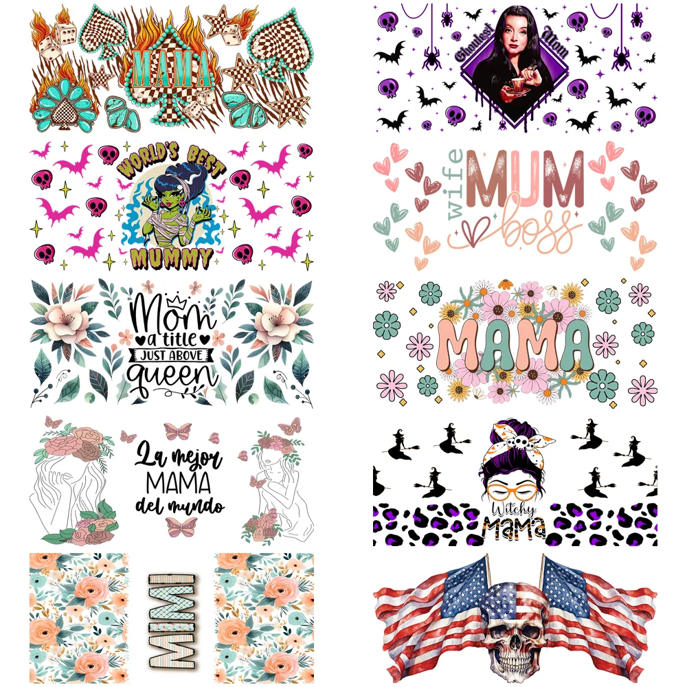 Mother`s Day Series UV DTF Cups Wraps Libbey 16oz Cup Transfer Waterproof MAMA Queen Nurse Pattern 3D Stickers