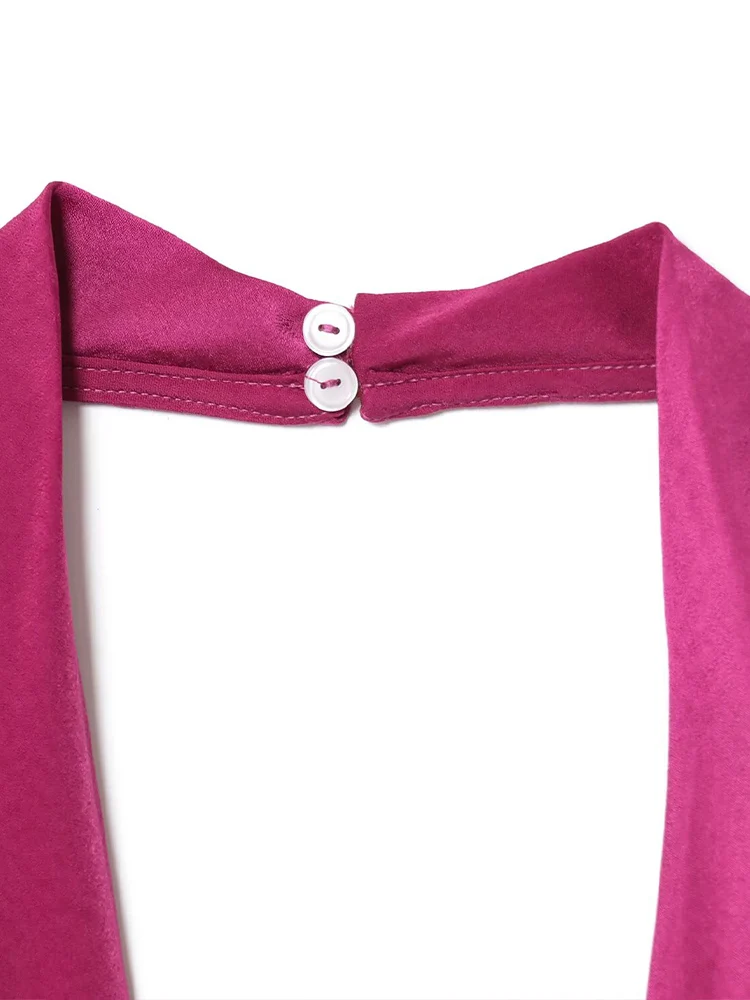 Mini abito allacciato al collo intarsiato in oro senza schienale sexy da donna con temperamento di nuova tendenza della moda estiva in stile europeo e americano