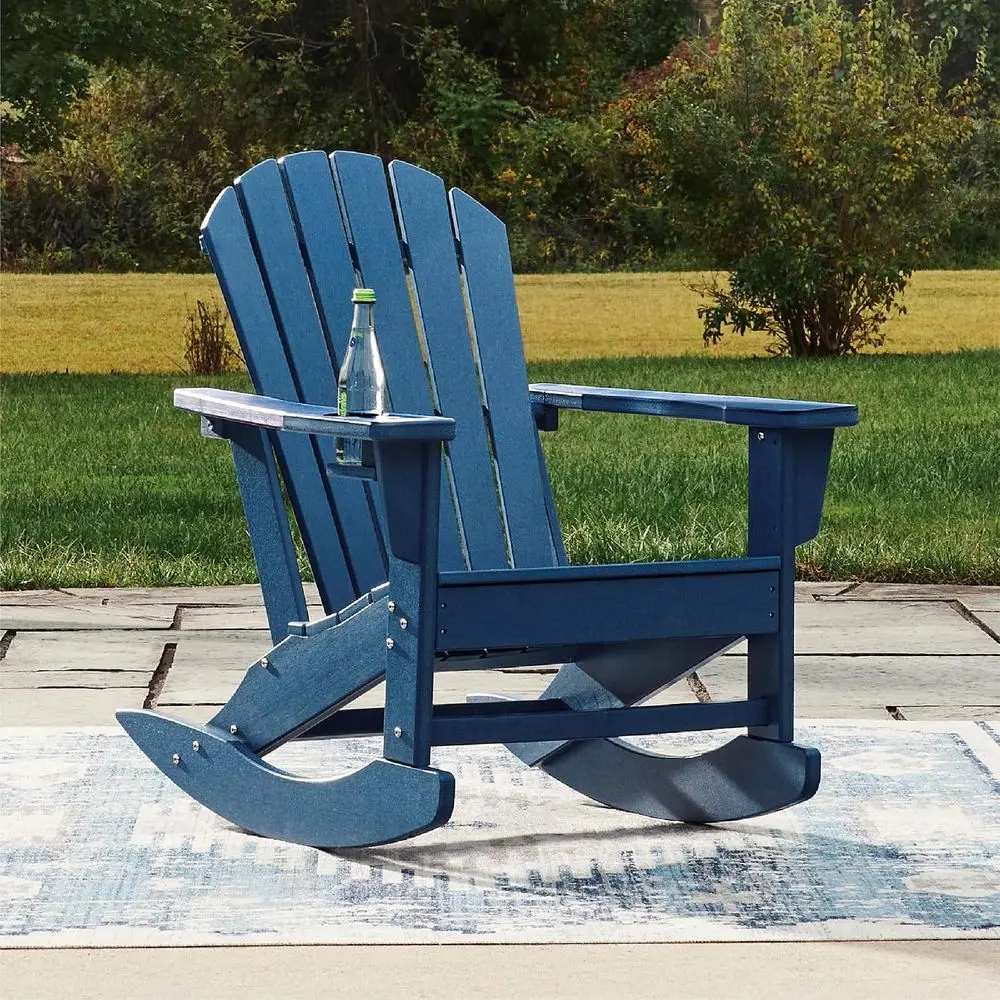 Sundown Treasure Adirondack Rocking Chair, lue | Weather resistant HDPE, Integrated armrest cup holder, Heavy-duty 51-pound a, R