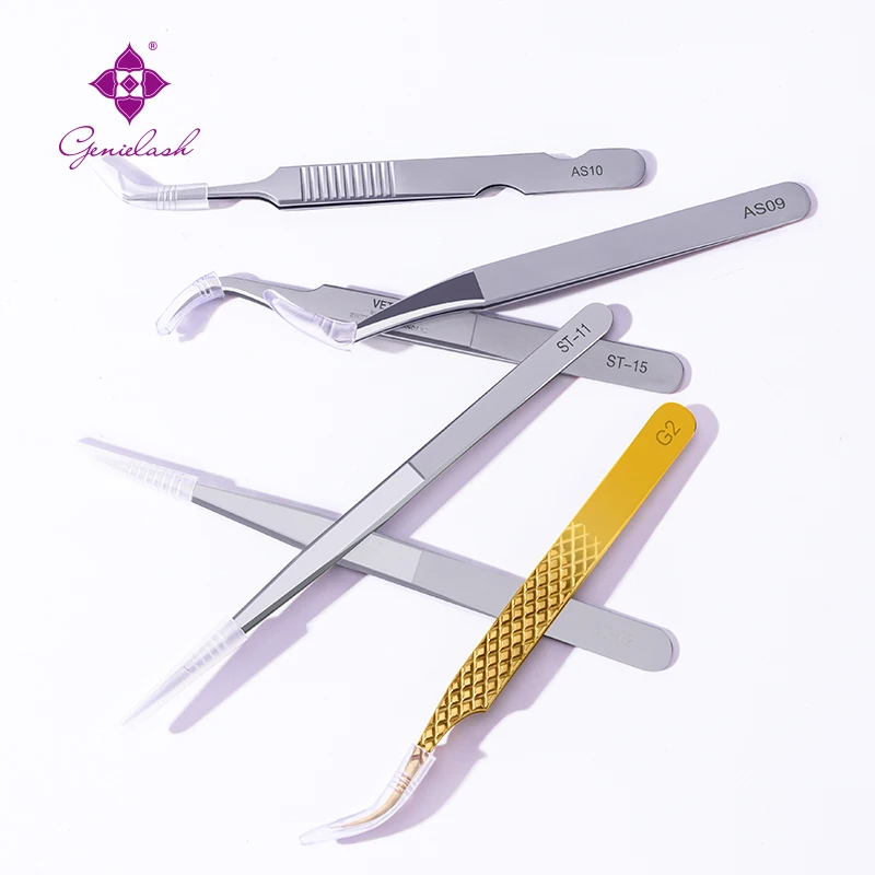 

5pcs/10pcs Eyelash Extension Tweezers Volume Stainless Steel Accurate curved Tweezer Non-magnetic Eyelashes Pincets