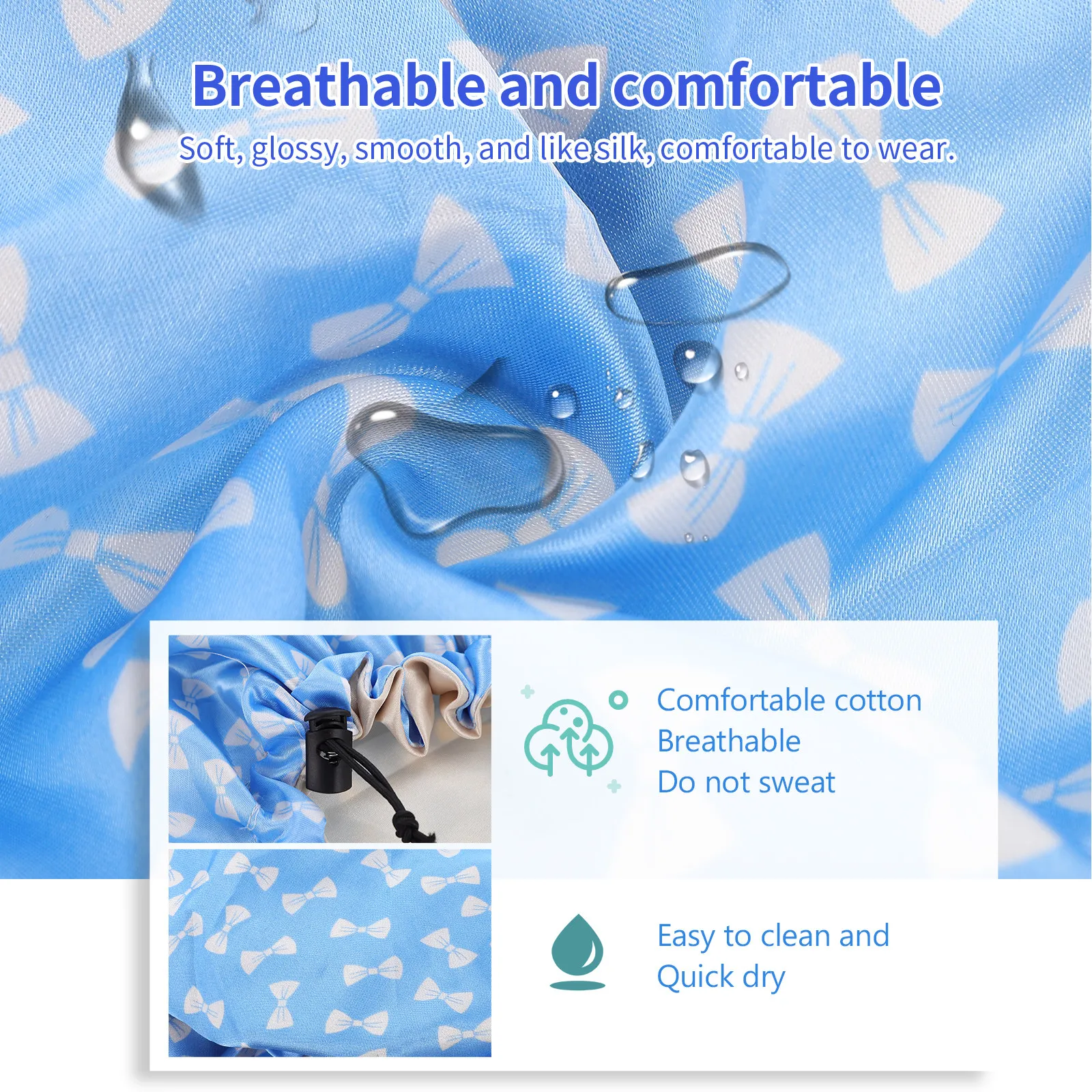 

Сатиновая шапочка для волос для детей, двухслойная, регулируемая, для душа, ванны и сна, нескользящая, удобная для ежедневного использования