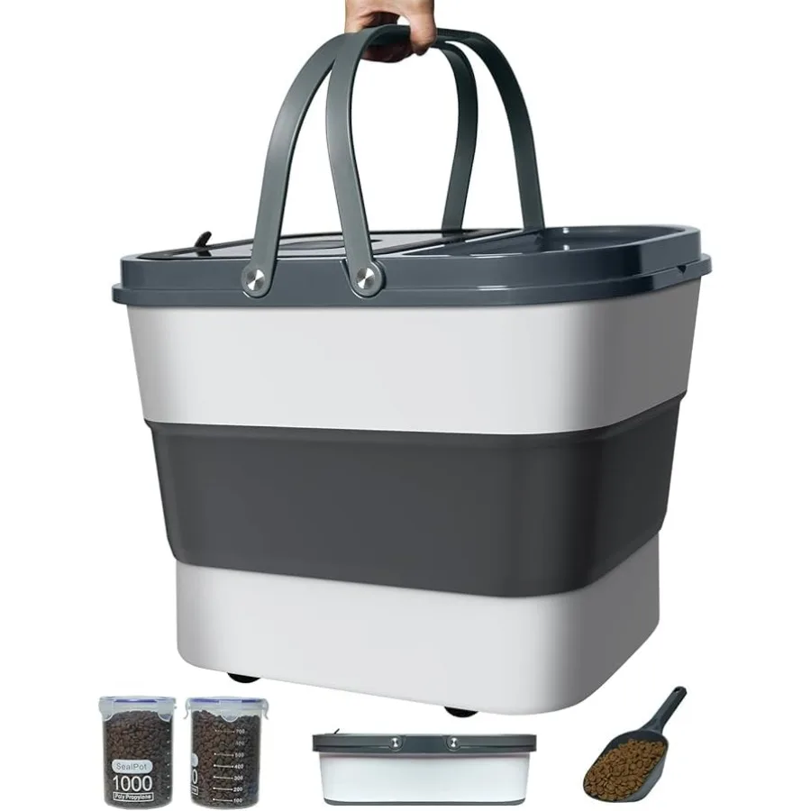 

35lbs Dog Food Storage Container Collapsible Dog Food Container Wheels Handle Airtight Pet Food Storage Container Scoop 2L Smal