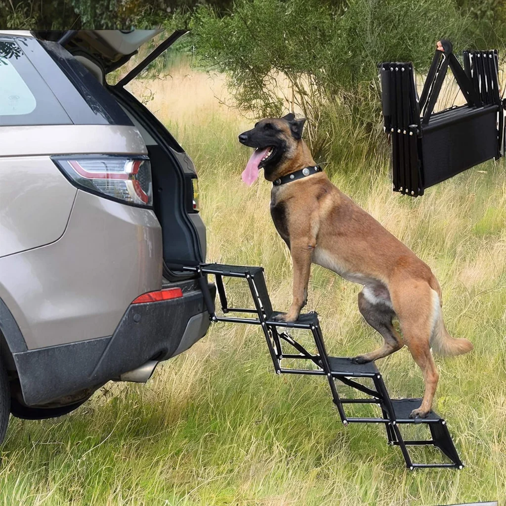 Portable Lightweight Steel Auto Pet Ramp Foldable for Small Pets 4-Step Folding Ladder Cars Cargo Couch High Beds Carriers