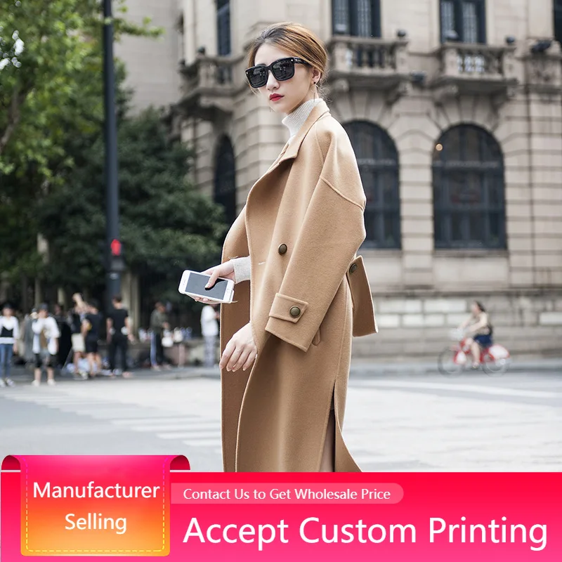 

Женское шерстяное пальто с поясом, двустороннее кашемировое Свободное длинное пальто, Офисная Дамская верхняя одежда, весенняя одежда, новинка, воротник с лацканами