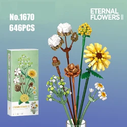 Bloco de construção técnica flor diy planta bouquet vaso 3d modelo mini montado tijolo decoração para casa presente da menina das crianças brinquedos