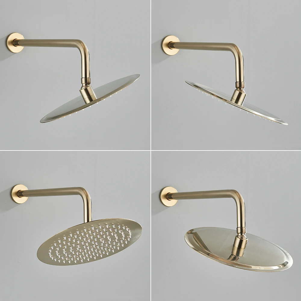 Brushed Gold Shower Faucet Set Concealed Thermostatic Bath Shower Faucets 3-ways Wall Mounted Bathtub Mixer Tap Rotating Spout F