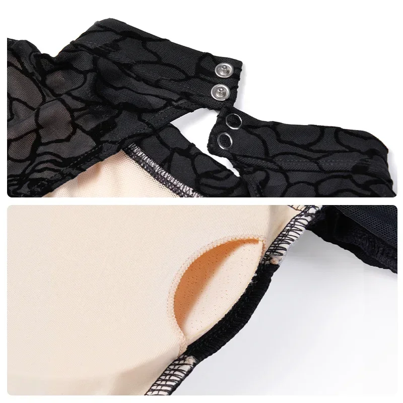 ثياب الباليه للنساء الكبار الدانتيل الأسود الجمباز ثياب النايلون الجوي اليوغا ممارسة داخلية طويلة الأكمام ملابس رقص الجمباز #4