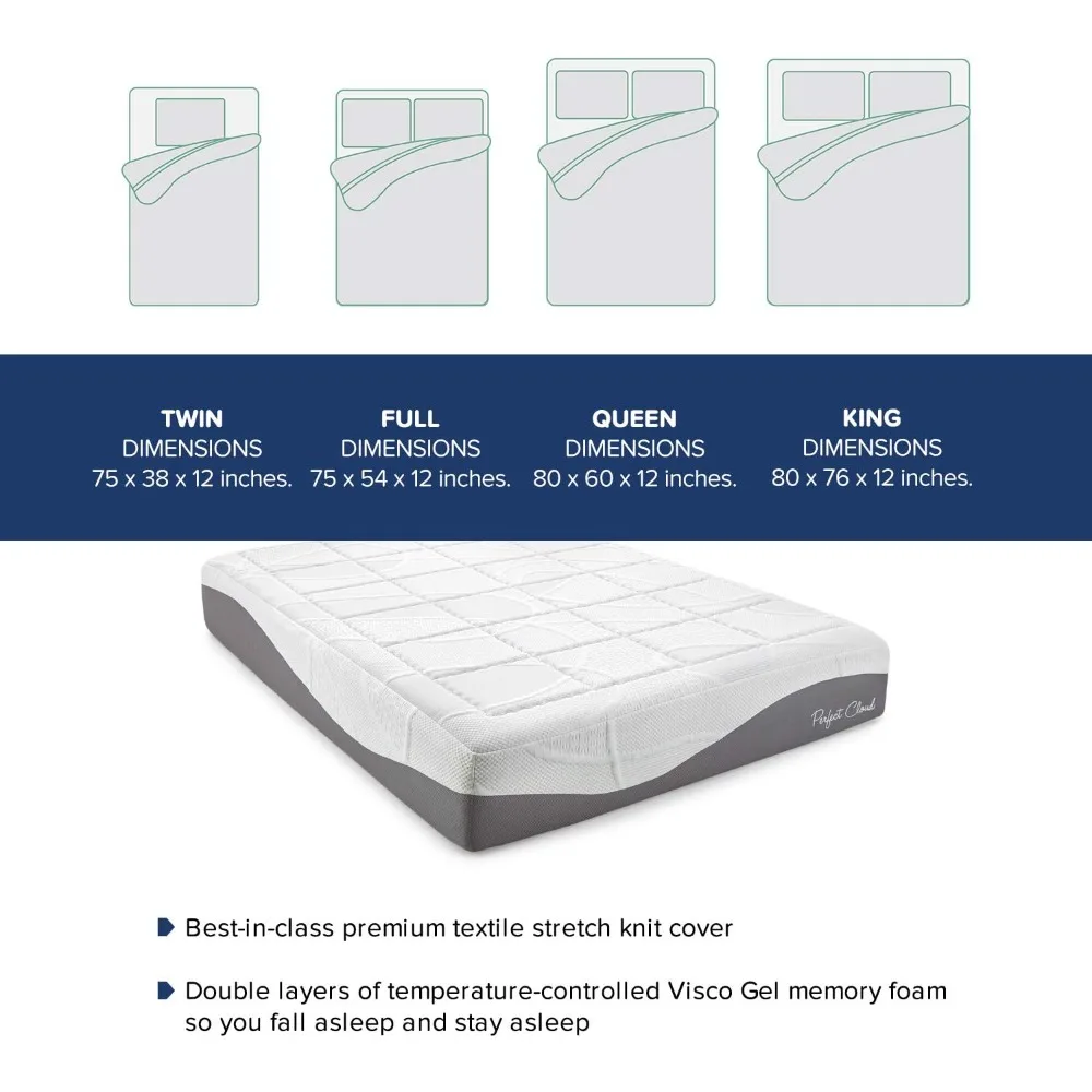 Made in The USA Elegance Plush Gel-Infused 12-inch Memory Foam Mattress - Pressure Relieving - Bed-in-a-Box (Twin)