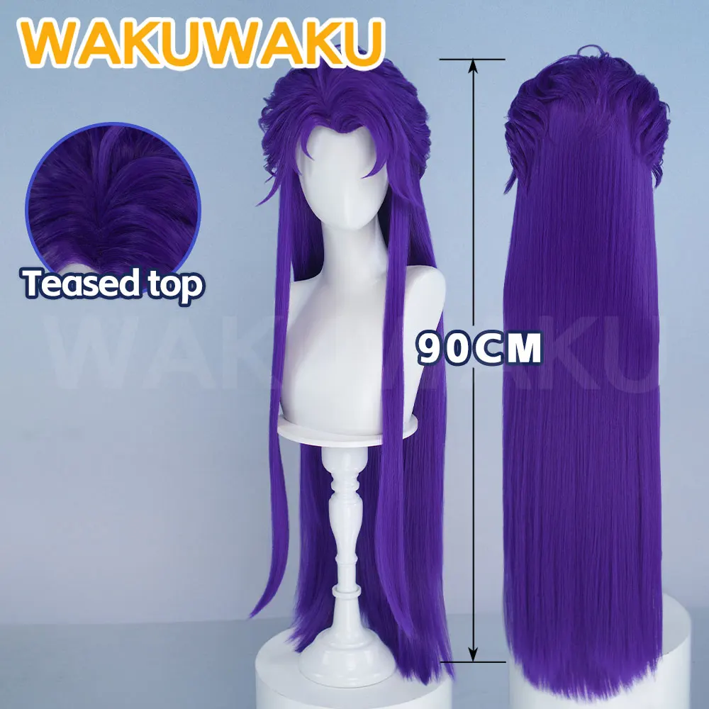 IN STOCK Jester Cosplay Wig Game Cosplay WakuWaku Men 90cm Purple Long Hair Sideburns Heat Resistant Halloween Wig Free Wig Cap