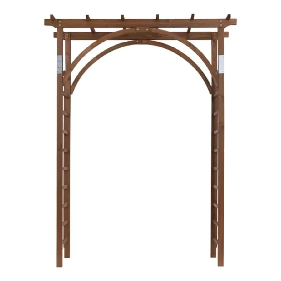Elegant Dark Brown Wooden Arch Trellis for Climbing Plants, Flat Top Outdoor Arbor for Roses, Vines, Vegetables, and Decorative