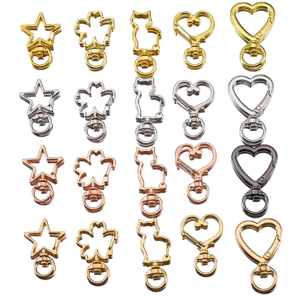 5pcs Openable Metal Sping Clasp Star Heart Cat Flower Ring Carabiner Keychain Bag Pet Dog Buckles Connector DIY Jewelry Making