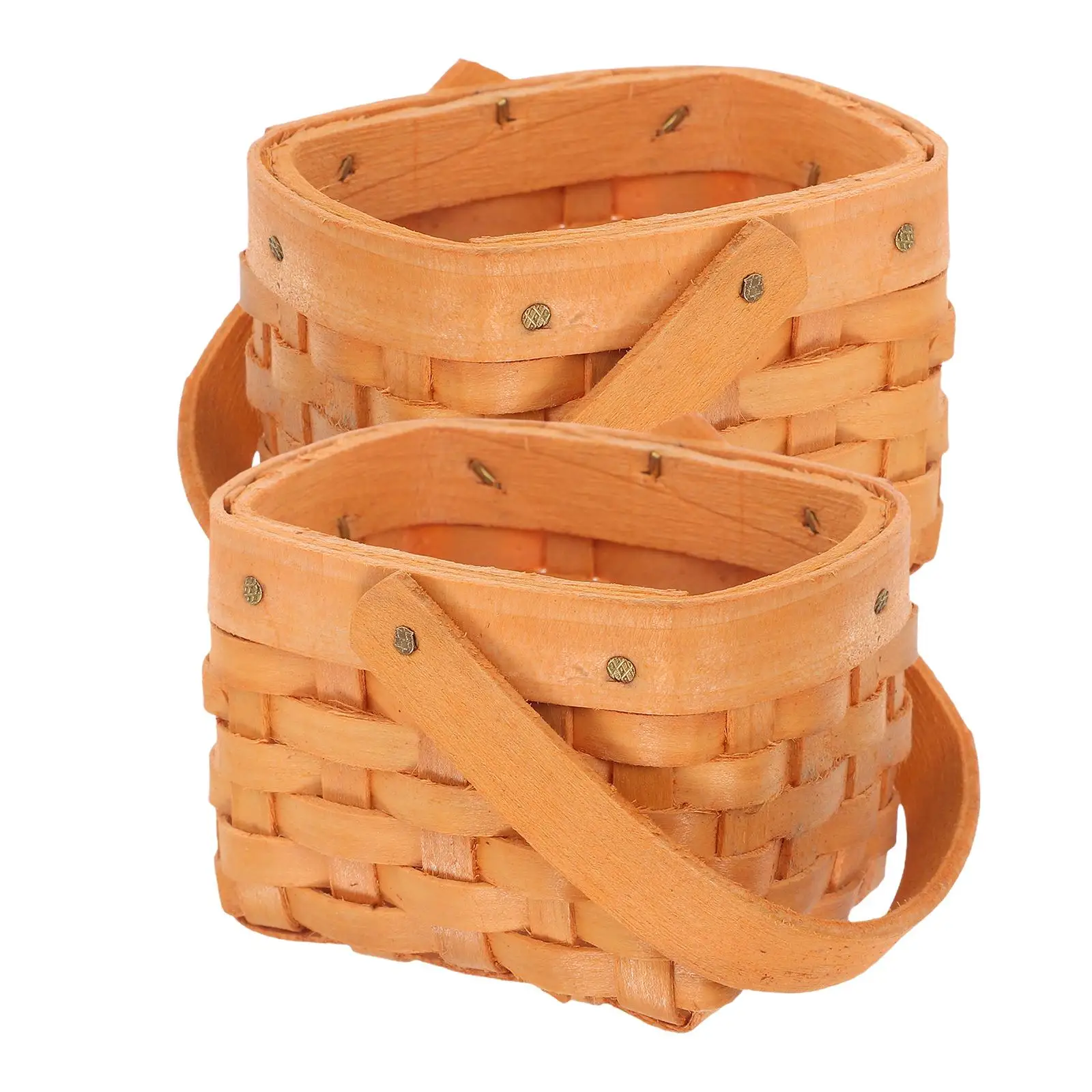 

2 Pcs Mini Shopping Basket Handmade Wooden Woven Storage Baskets Cute Small Picnic Baskets Party Favor Easter Flower Baskets