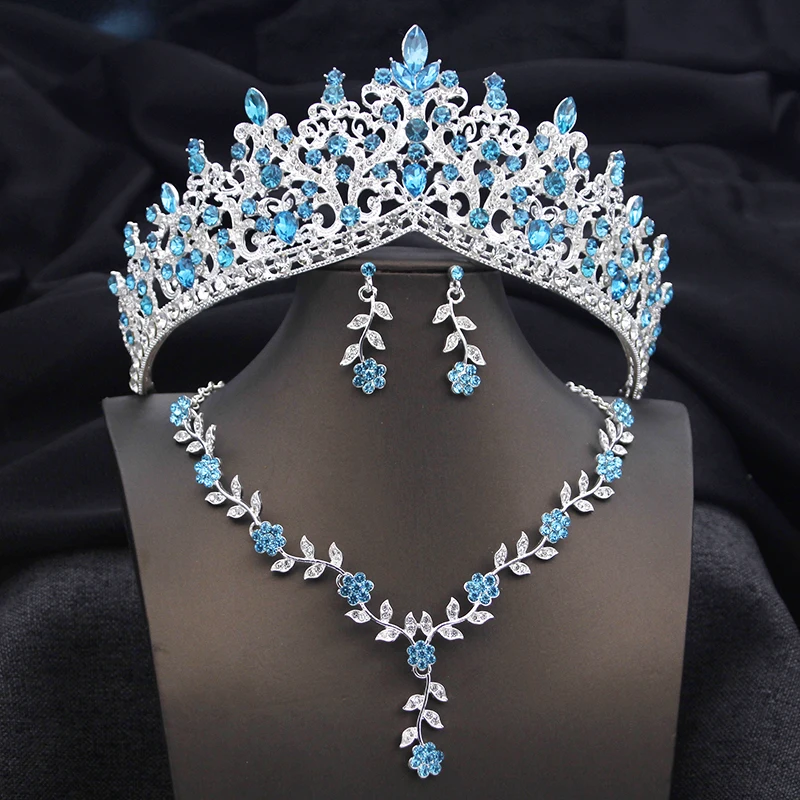 3 Pcs Tiaras and crowns costume jewelry set for women bridal jewelry sets With crown party wedding necklace Earring Birthday