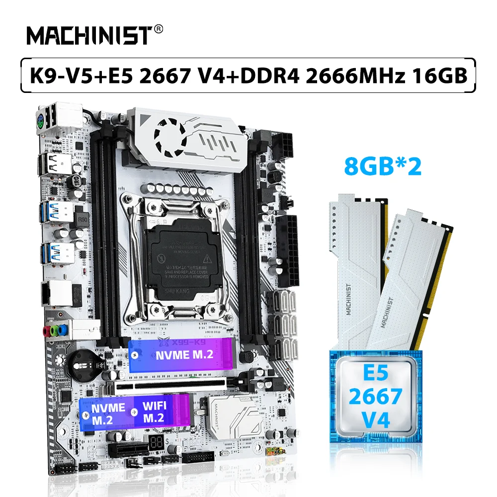 MACHINIST X99 K9-V5 Motherboard Set LGA 2011-3 Kit Xeon E5 2667 V4 Processor CPU 16GB(2pcs*8GB) DDR4 2666MHz Memory RAM M.2 NVME