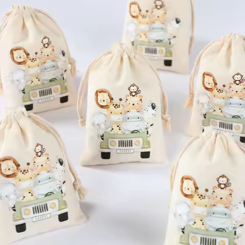 Jungle Animal Candy Bags Jungle Safari Birthday Party Decoration Gift Bags Jewelry Hessian Sack Pouches Packing Bags Party Decor