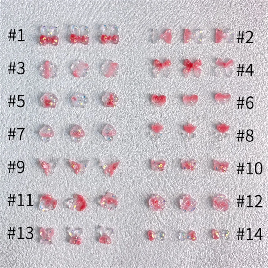 20pcs Kawaii Pink Mixed Resin Nail Art Charms 3D Cartoon Animals Flower Butterfly Bow Nail Decorations DIY Jewelry Accessories