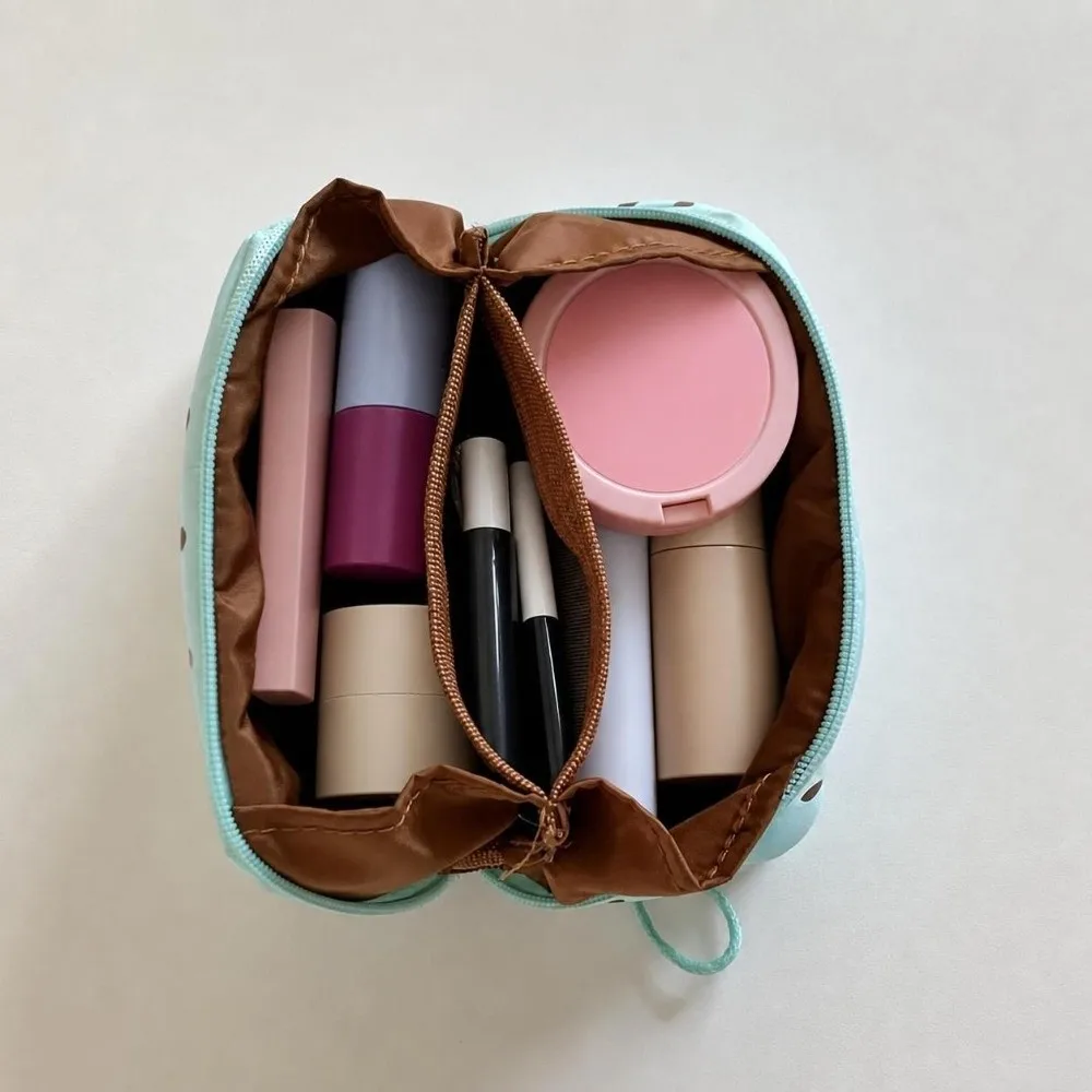 Korean Mint Green Small Makeup Bag Polka Dot Print Portable Mini Cosmetic Pouch Small Organizer Women Girls