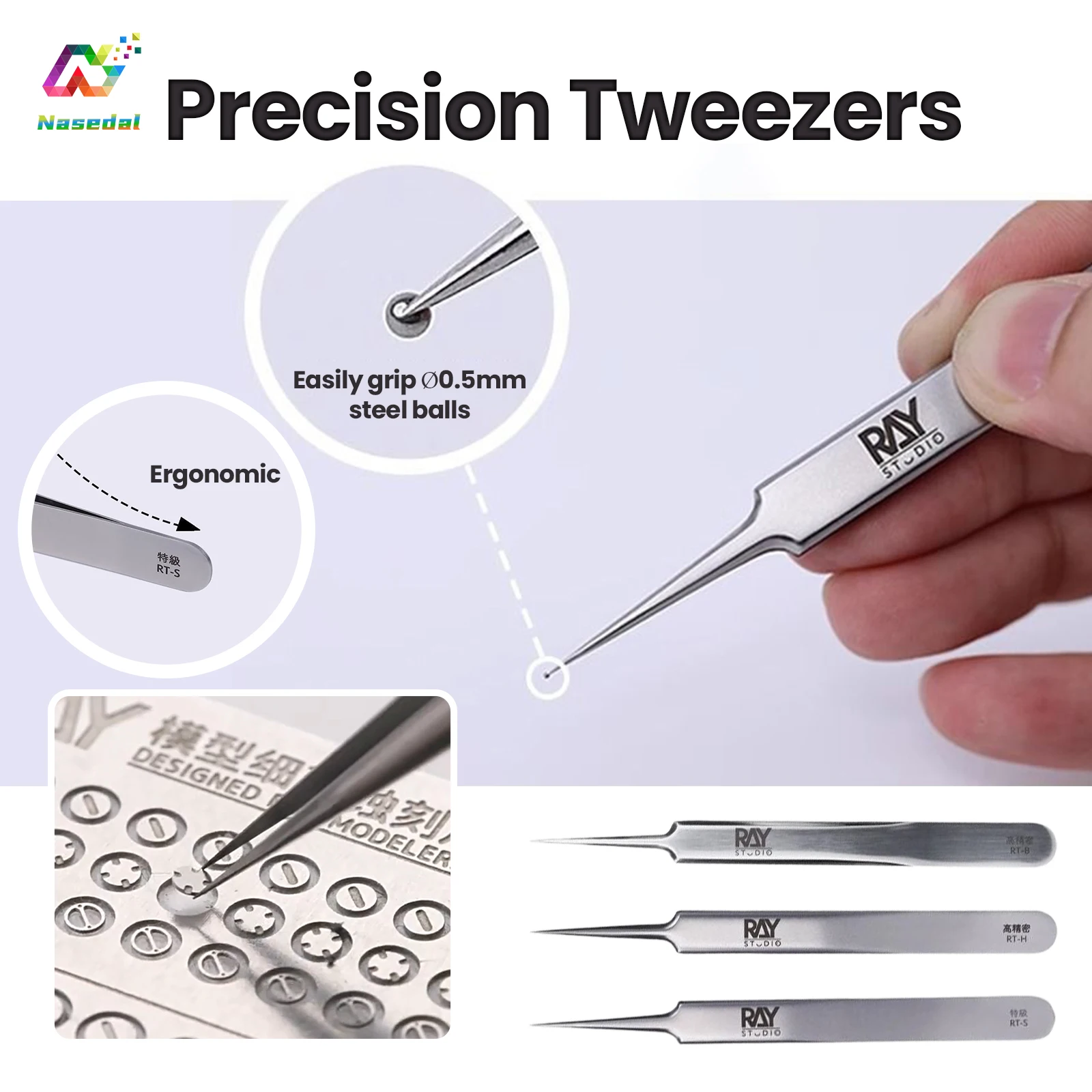 RAY Studio Precision Ultra-Fine Stainless Steel Tweezers for Gundam Military Model Making Tool Water Decals Small Part Hobby DIY