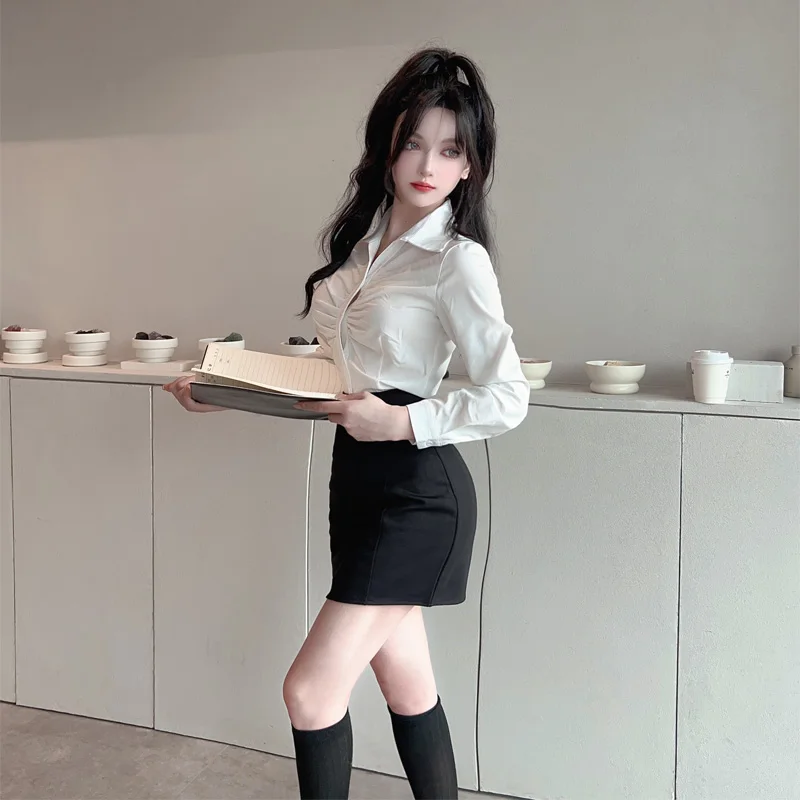 مجموعة أزياء نسائية بيضاء طويلة Sve irt احترافية، تنورة رسمية للأميرة، ملابس عمل ضيقة