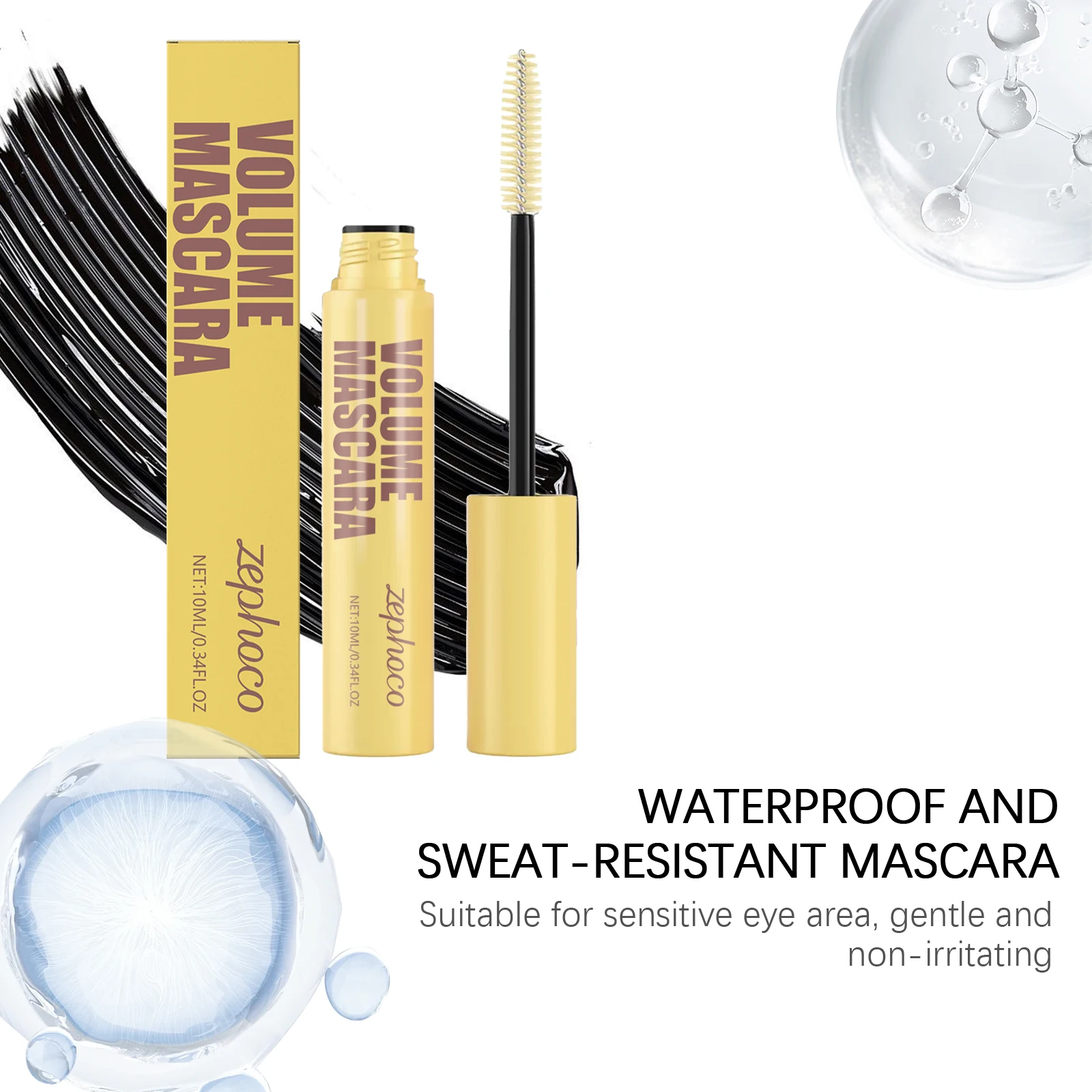 ZEPHOCO Mascara Volume Wimperkrul Verdikkingsmiddel Versterken Wimper Mascara Verlenging Waterdicht en Transpiratie Oogverzorging Make-up