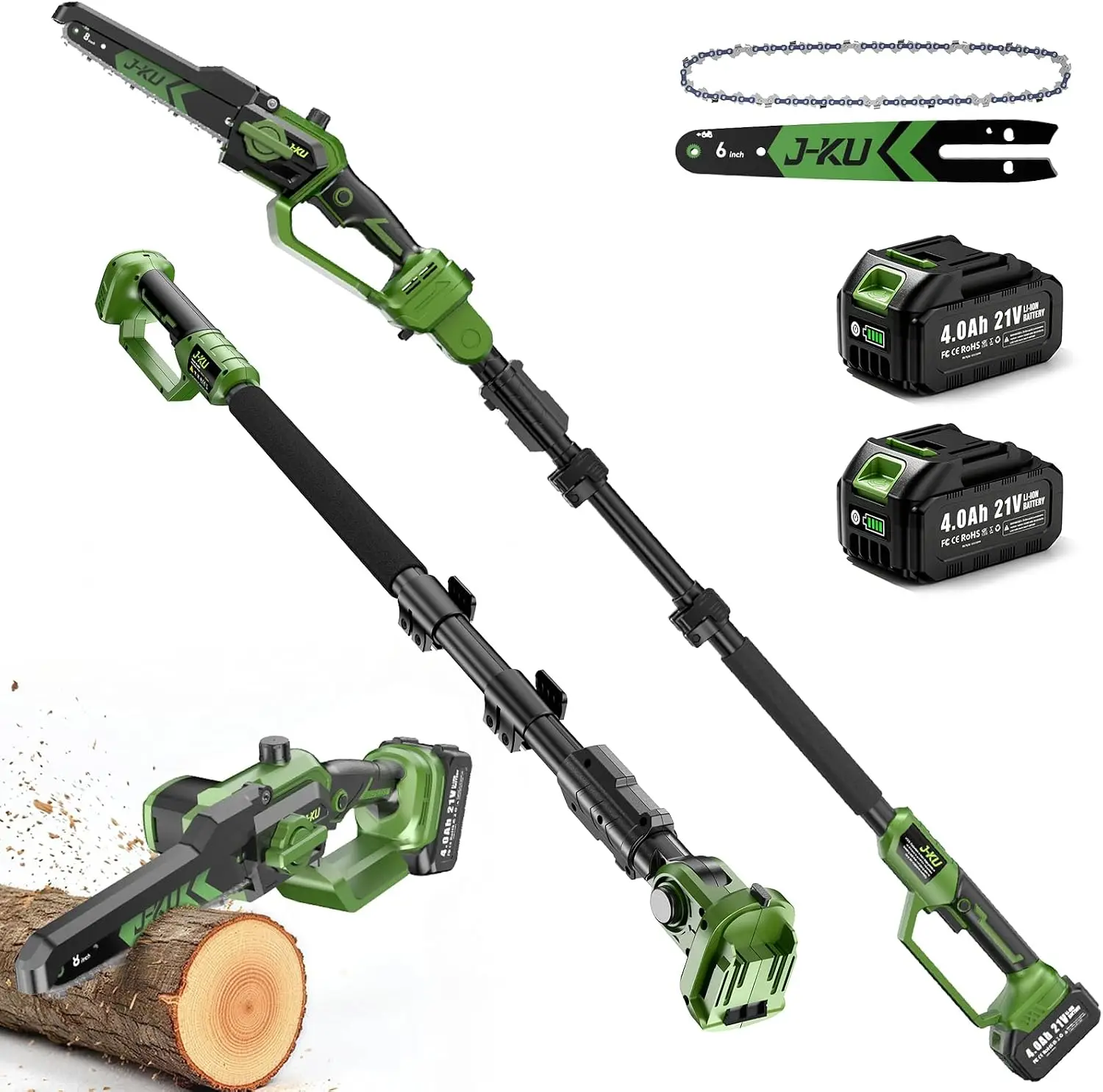 2-in-1 Cordless Pole Saw & Mini Chainsaw for Tree Trimming, with 2 x 4.0Ah Battery